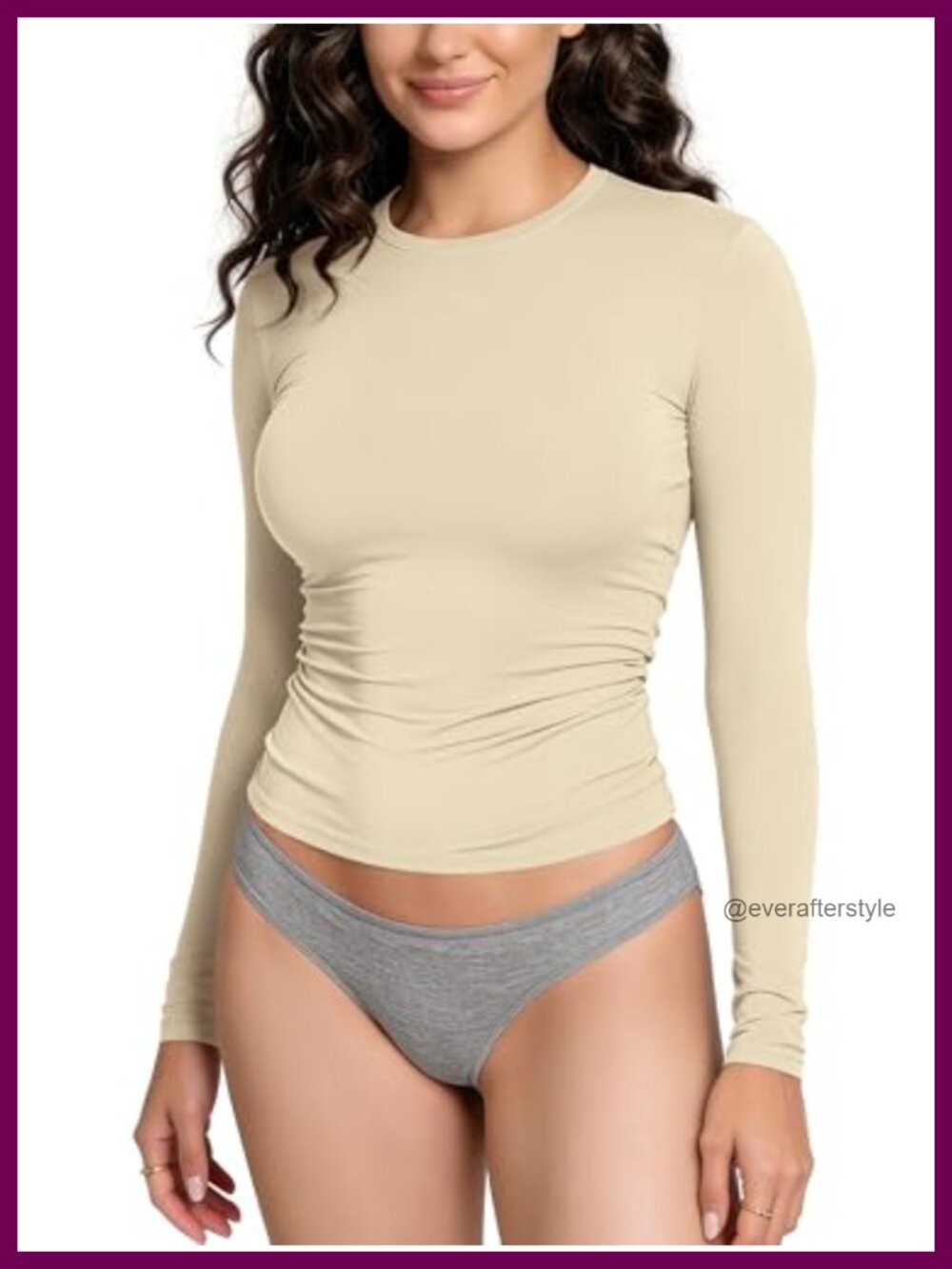 Women's Double Layer Long Sleeve Crew Neck Slim Fit Basic Tee